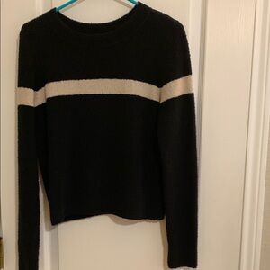 Black Crew Neck Sweater with Bold Stripe